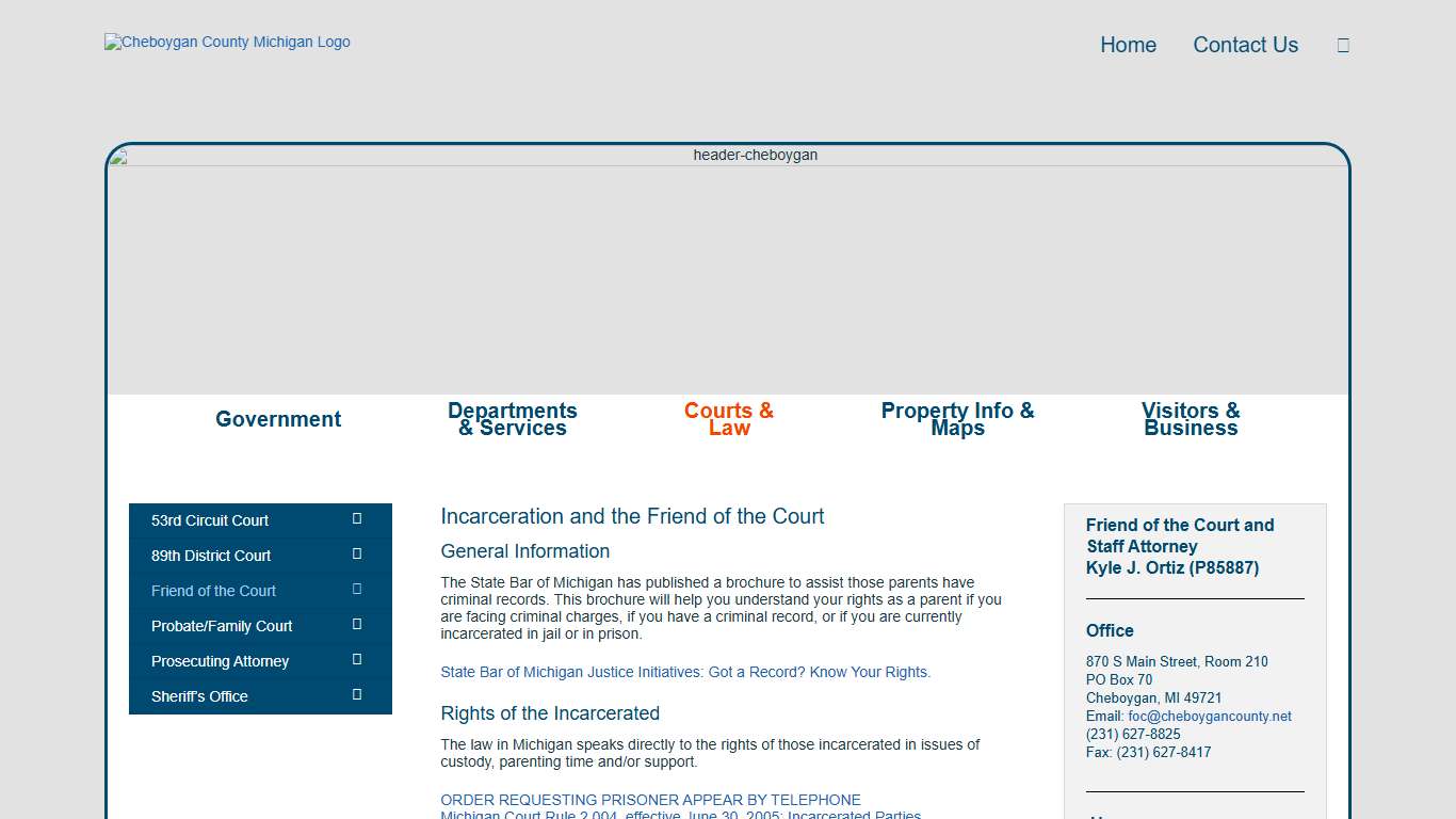 Incarceration and the Friend of the Court Cheboygan County Michigan