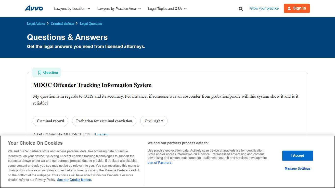 MDOC Offender Tracking Information System - Legal Answers